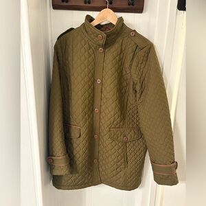 Lands End Women Quilted Olive Green Barn Style Jacket